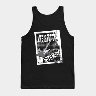 Life Is Better With Music Notes Guitar Headphone Graphics Tank Top